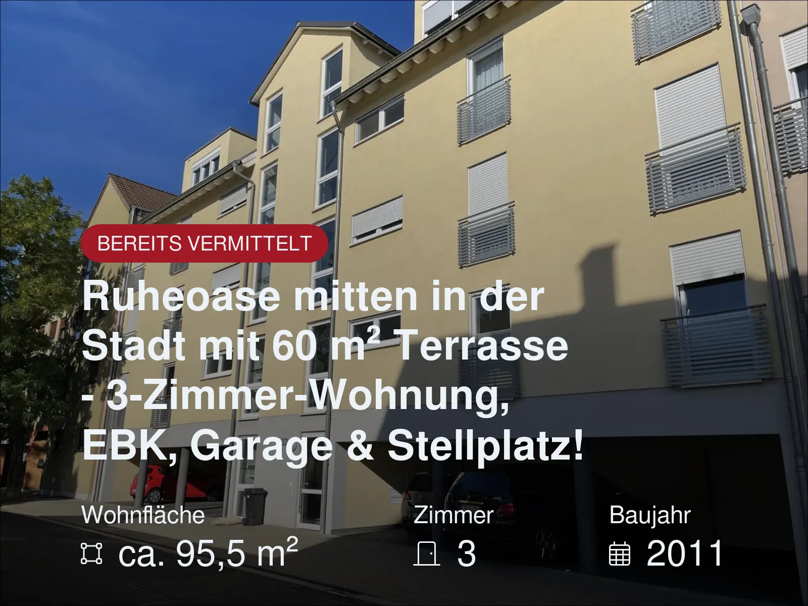 Nicht mehr verfügbar: Ruheoase mitten in der Stadt mit 60 m² Terrasse – 3-Zimmer-Wohnung, EBK, Garage & Stellplatz!