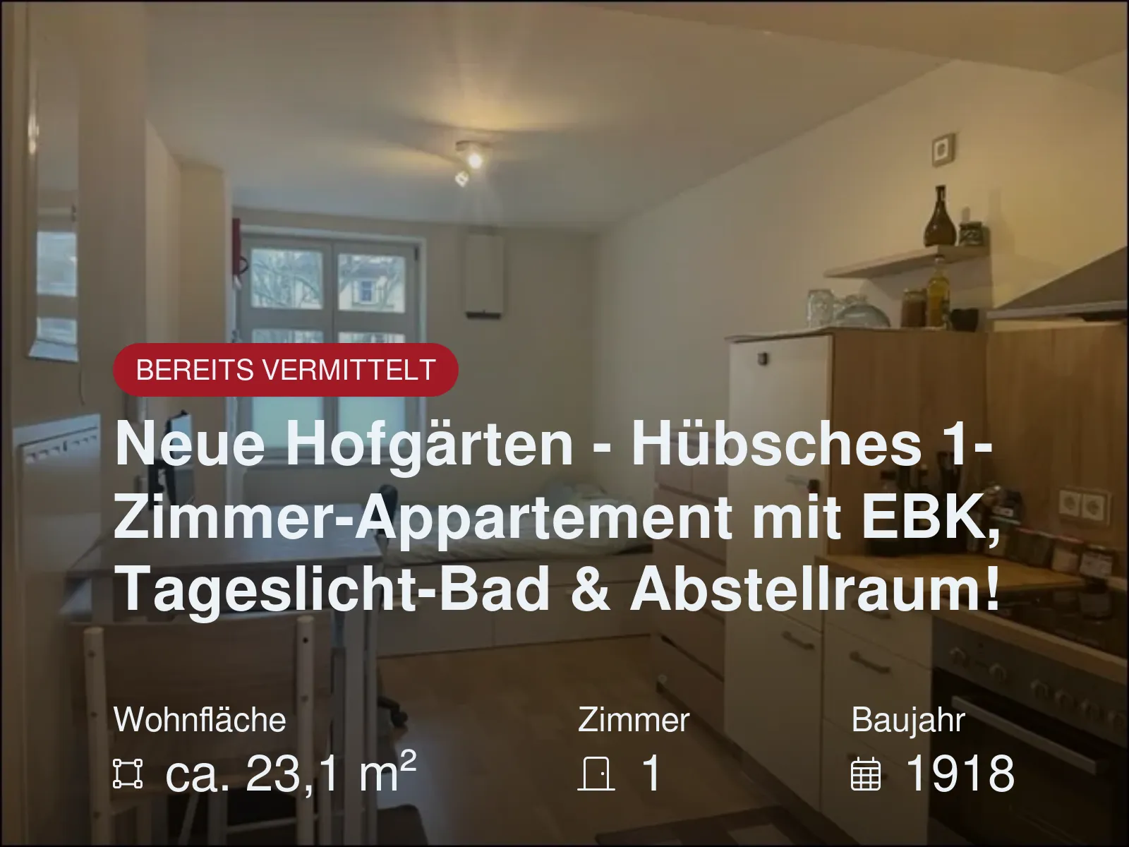 Nicht mehr verfügbar: Neue Hofgärten – Hübsches 1-Zimmer-Appartement mit EBK, Tageslicht-Bad & Abstellraum!