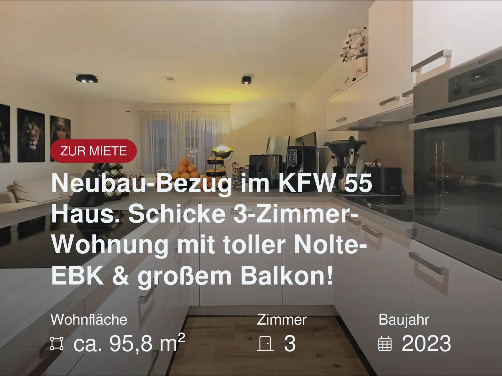 Neubau-Bezug im KFW 55 Haus. Schicke 3-Zimmer-Wohnung mit toller Nolte-EBK & großem Balkon!