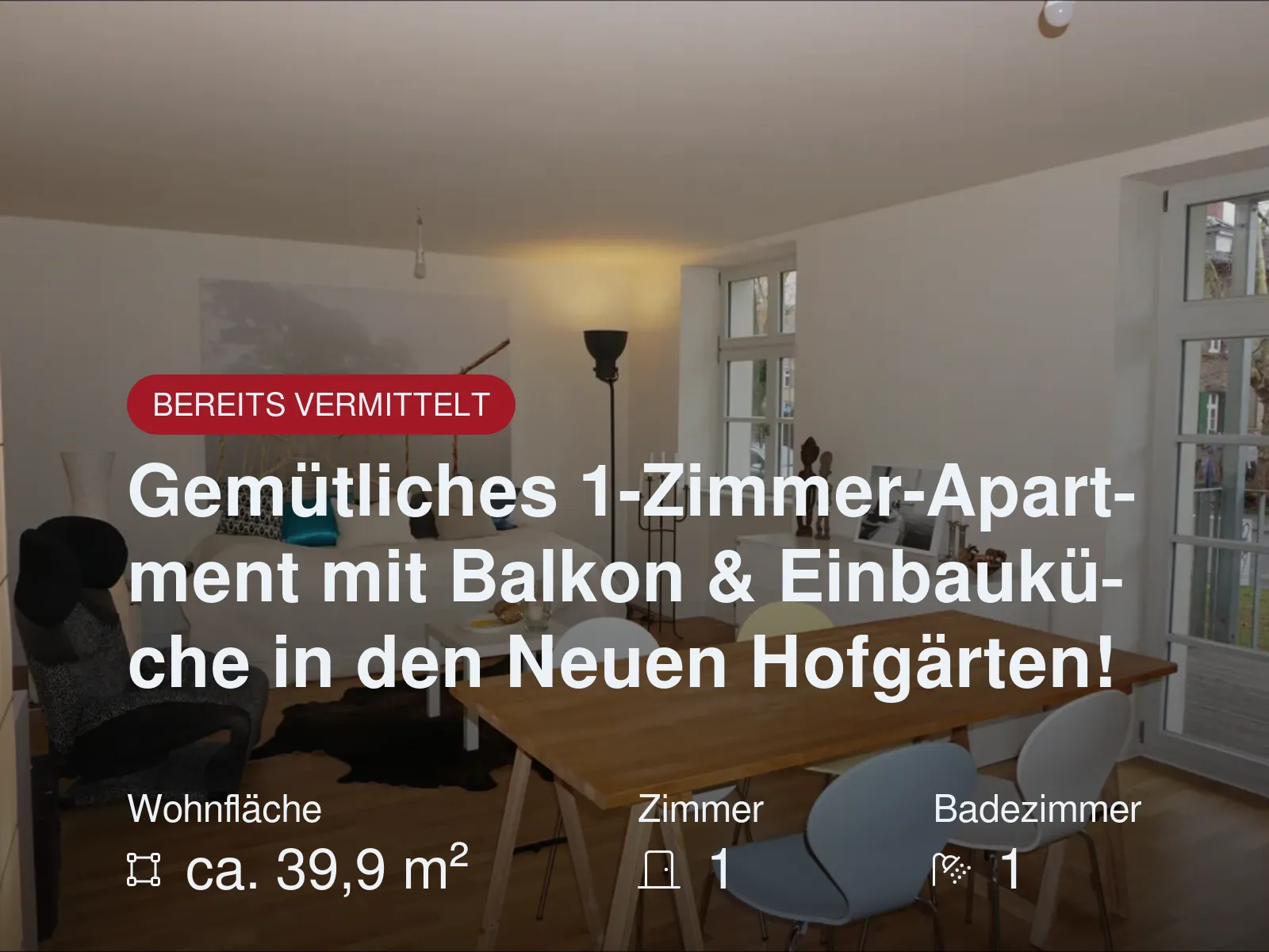 Nicht mehr verfügbar: Gemütliches 1-Zimmer-Apartment mit Balkon & Einbauküche in den Neuen Hofgärten!