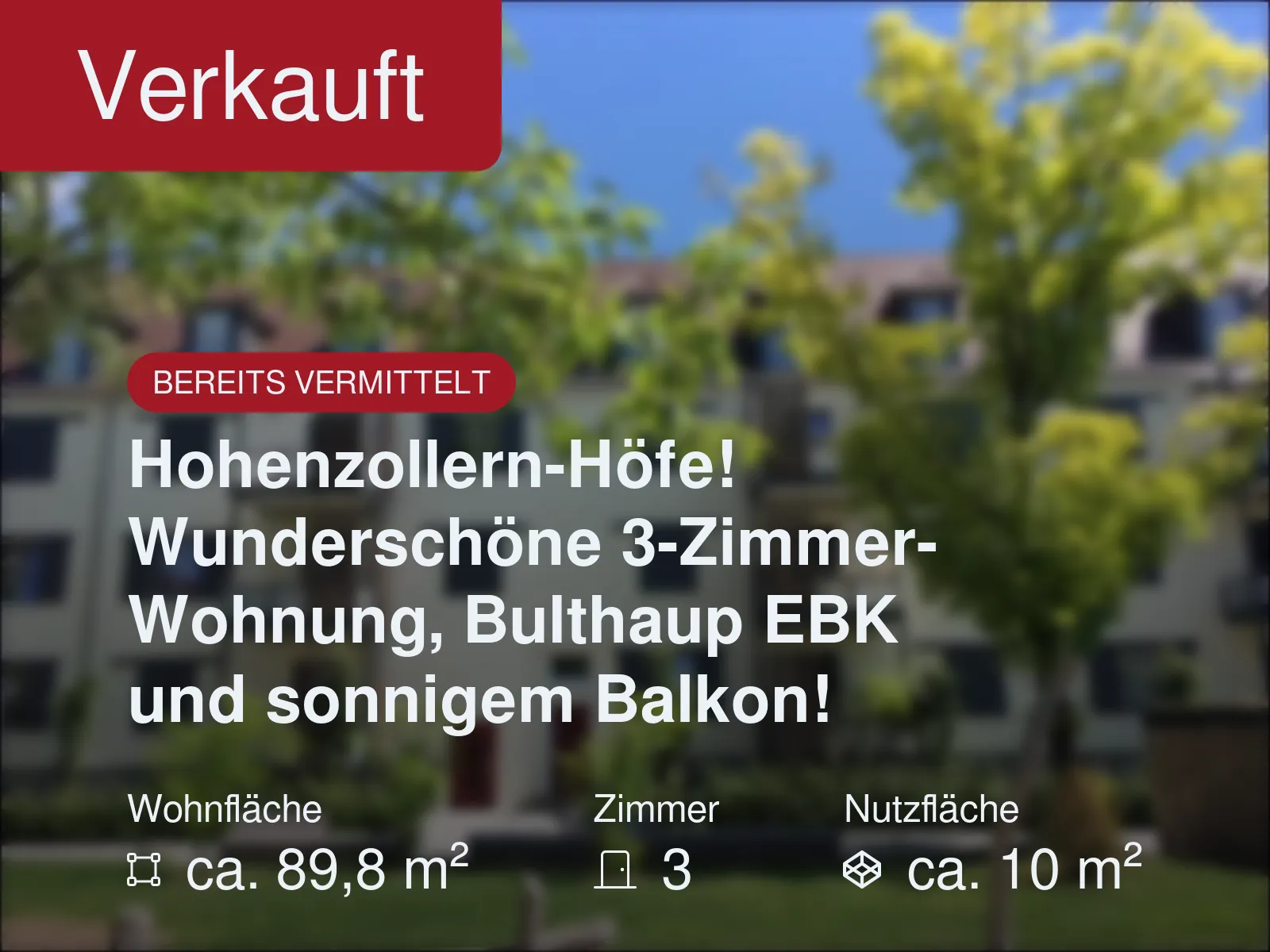 Nicht mehr verfügbar: Hohenzollern-Höfe! Wunderschöne 3-Zimmer-Wohnung, Bulthaup EBK und sonnigem Balkon!