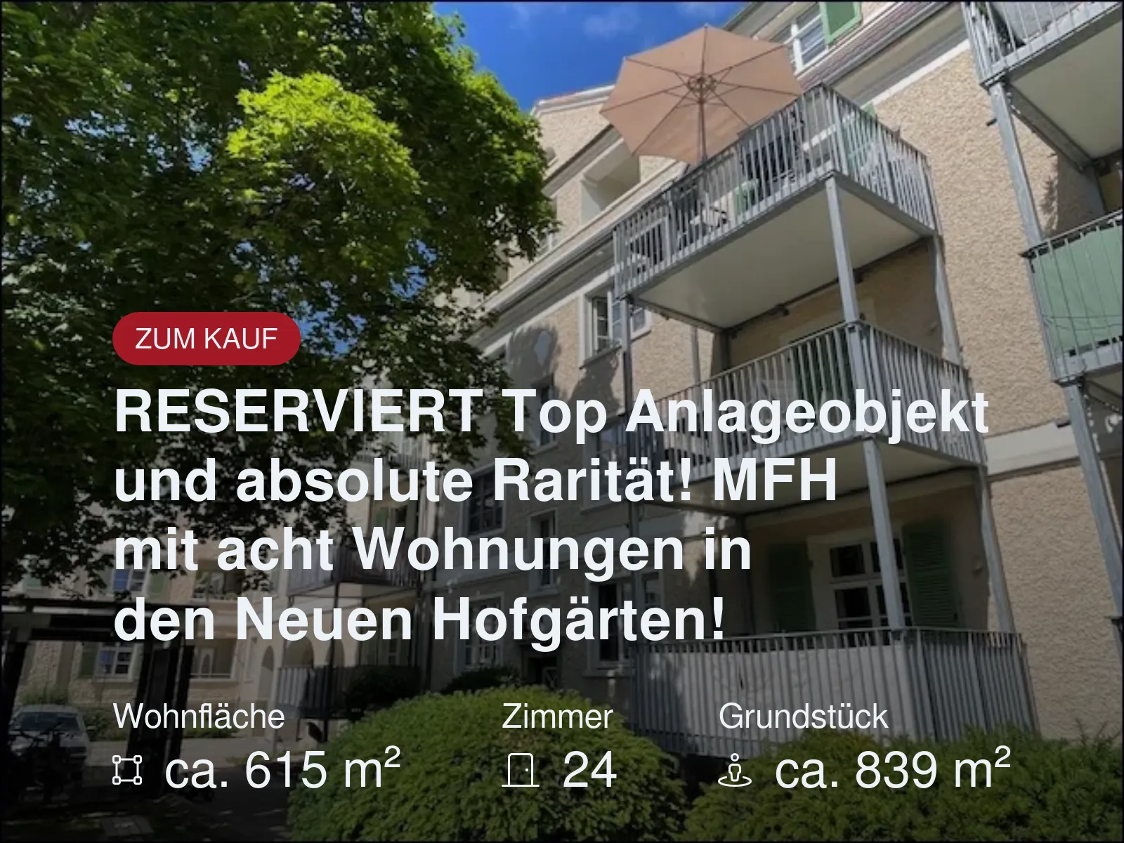 RESERVIERT Top Anlageobjekt und absolute Rarität! MFH mit acht Wohnungen in den Neuen Hofgärten!