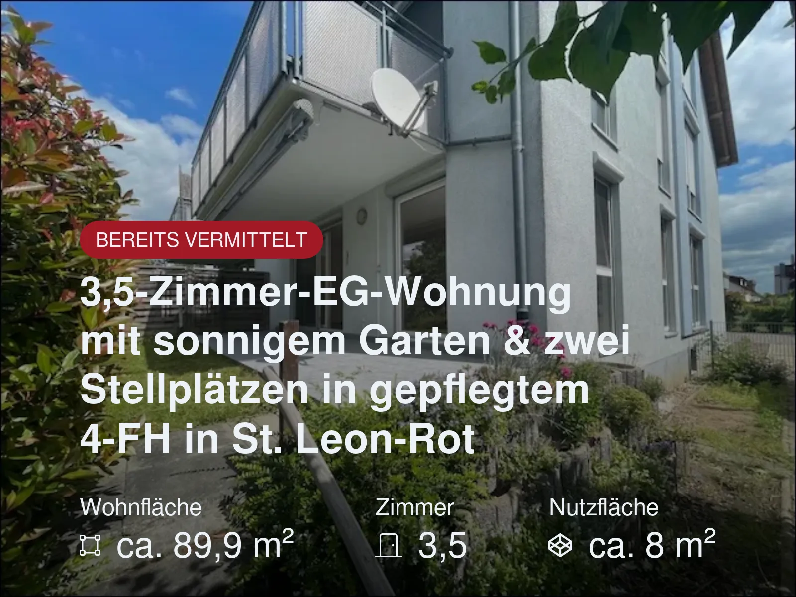 Nicht mehr verfügbar: 3,5-Zimmer-EG-Wohnung mit sonnigem Garten & zwei Stellplätzen in gepflegtem 4-FH in St. Leon-Rot