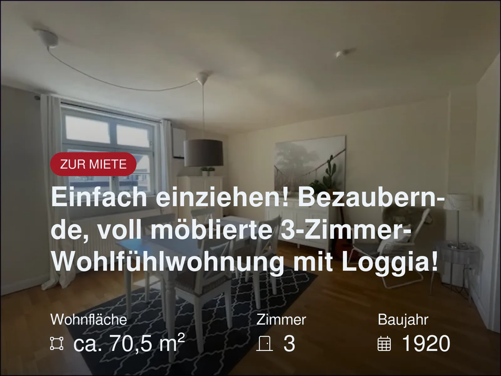 Einfach einziehen! Bezaubernde, voll möblierte 3-Zimmer-Wohlfühlwohnung mit Loggia!