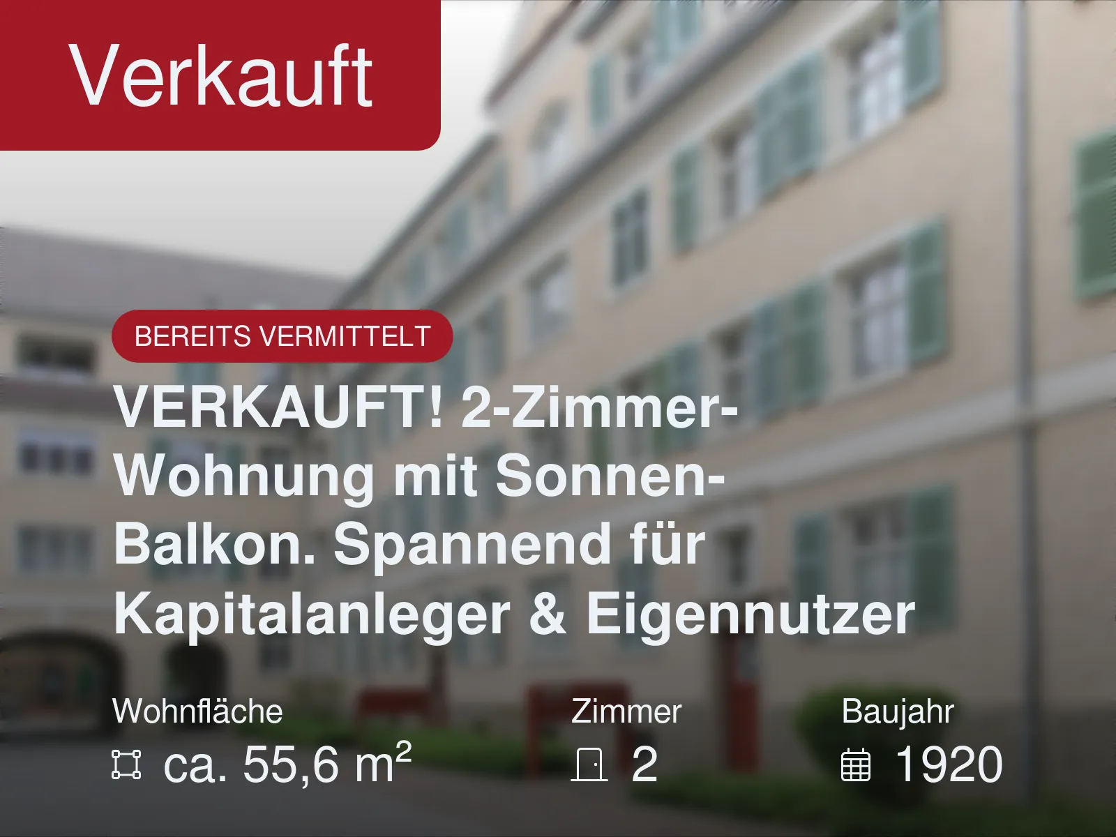 Nicht mehr verfügbar: VERKAUFT! 2-Zimmer-Wohnung mit Sonnen-Balkon. Spannend für Kapitalanleger & Eigennutzer