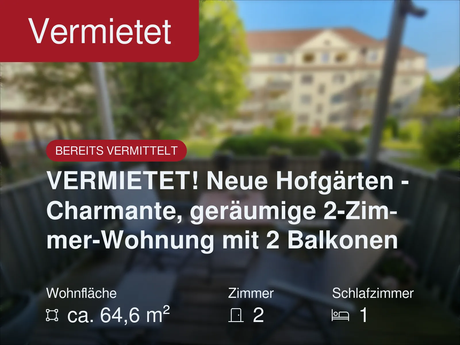 Nicht mehr verfügbar: VERMIETET! Neue Hofgärten – Charmante, geräumige 2-Zimmer-Wohnung mit 2 Balkonen