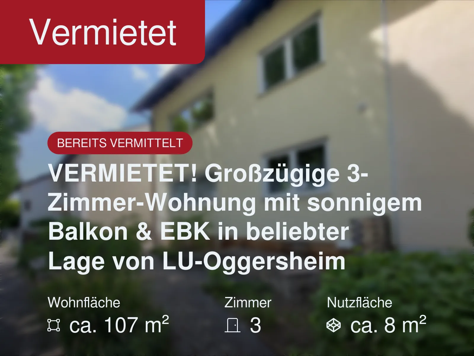 Nicht mehr verfügbar: VERMIETET! Großzügige 3-Zimmer-Wohnung mit sonnigem Balkon & EBK in beliebter Lage von LU-Oggersheim